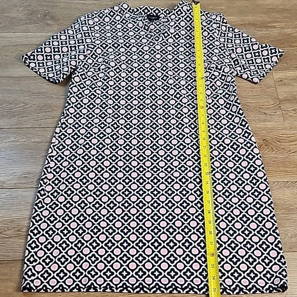 Talbots Navy & Pink Geometric Print Split Mockneck Short Sleeve Shift Dress - Picture 16 of 16
